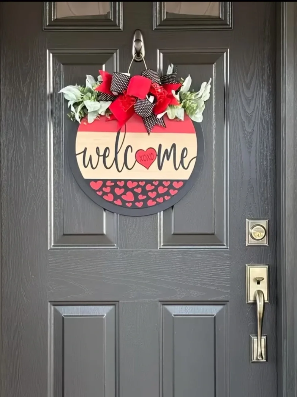 Red & Black Heart Welcome Wreath Door Hanger